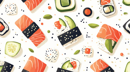 Sushi with Fresh Cucumber, Ginger, Wasabi, and Soy Sauce