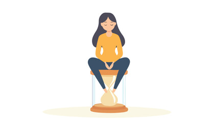 Girl Sitting on Hourglass - Vector Illustration