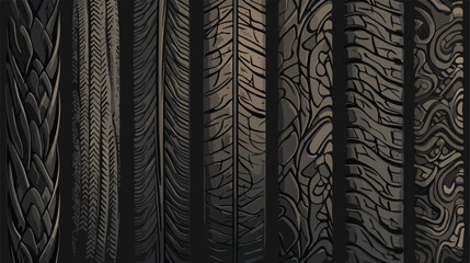 Tire Traces Set Flat Vector Illustration