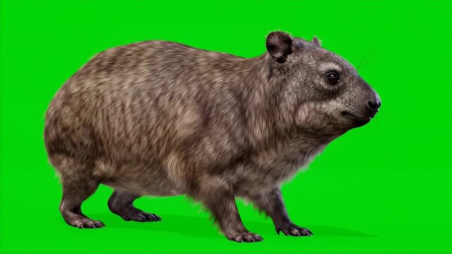 3D Render of a Rock Hyrax Isolated on Green Screen for Chroma Keying and Visual Effects Composition