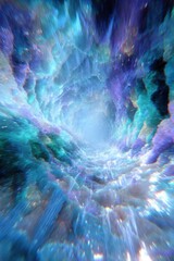 A swirling vortex of blue and purple hues creating a tunnel like effect with a bright light at the end