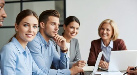 Diverse professionals in a modern office meeting