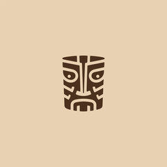 Tiki mask logo in tribal and simple silhouette design.