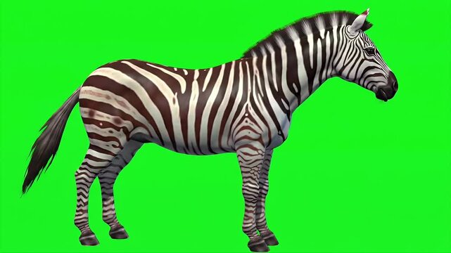 3D Render Of A Zorse In Detailed Striped Pattern Isolated Against Green Screen For Chroma Key Compositions And Wildlife Educational Visuals