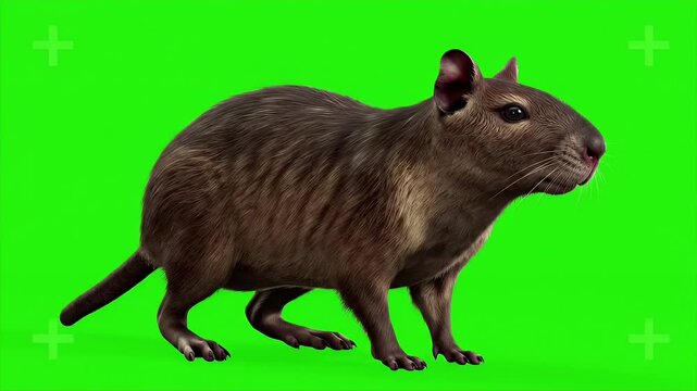 3D Render of Brown Agouti Walking Isolated on Green Screen Chroma Key Perfect for Wildlife Projects