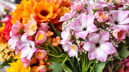 Colorful bouquet of spring flowers closeup floral background.