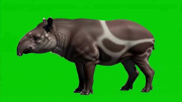 3D Render of Brown Tapir Isolated on Green Screen Perfect for Education Content or Wildlife Documentaries with Chroma Key Ready