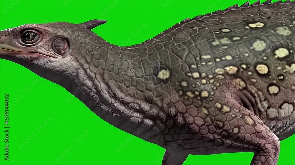 Poster 3d render of detailed gavial with spotted texture isolated on green screen chroma key background per