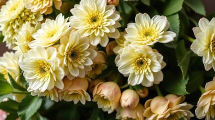 Bouquet of yellow and white chrysanthemums.