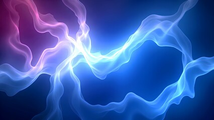 Obraz premium Abstract flowing light waves in blue and purple hues intertwine against a dark background, creating a dynamic and ethereal visual effect.