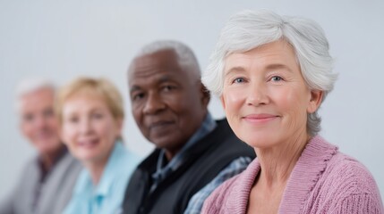 Social security benefits concept, Group of diverse seniors smiling and engaging in conversation.