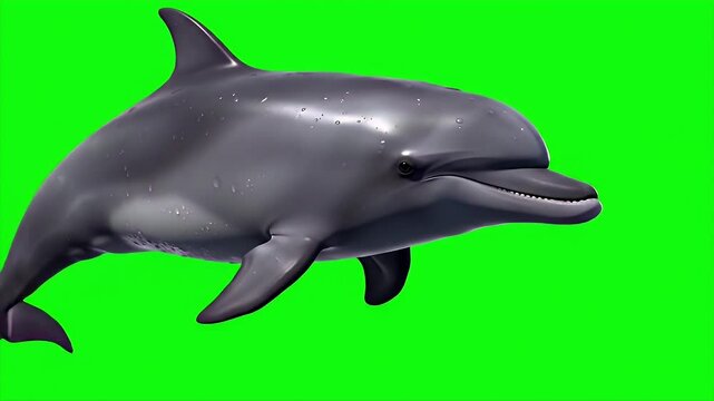 3D Render of Gray Amazon River Dolphin Isolated on Green Screen Perfect for Chroma Keying and Visual Effects