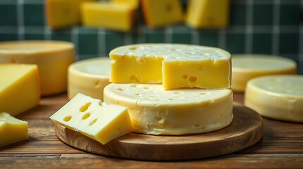 Cheese swiss emmental or emmentaler cheese made from cow milk close up.