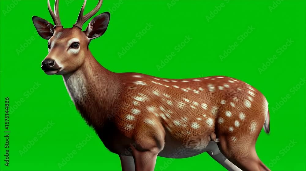 Poster 3d render of muntjac deer isolated on green screen chroma key for visual effects and compositing in 
