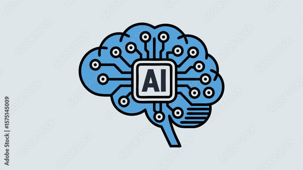 Poster a stylized illustration of a brain with an embedded ai chip, highlighting the concept of artificial 