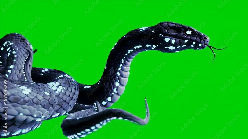 Poster 3d render of tentacled snake with dark scales bioluminescent spots isolated on green screen ideal fo