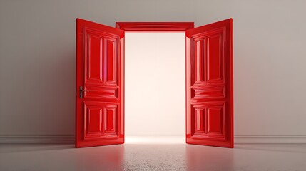 Open Red Double Door on White Background – Concept Image