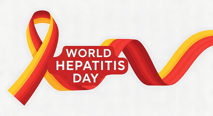 A vibrant illustration featuring a ribbon and text for World Hepatitis Day awareness.