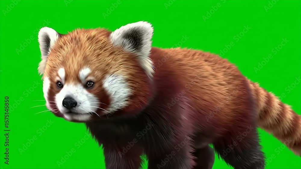 Poster 3d rendered red panda isolated on green screen chroma key for seamless compositing and animation pro