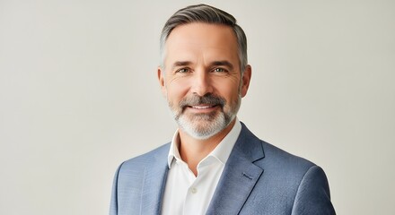 Professional portrait of a smiling man in a blue suit