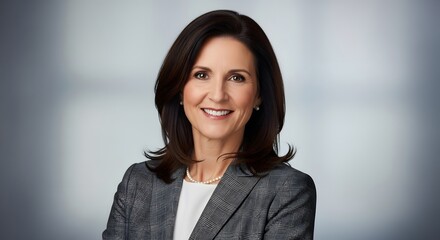 Professional portrait of a smiling woman in a business suit