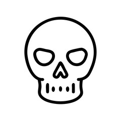 A minimalist vector-style illustration of a skull, rendered in a clean, bold outline, symbolizes mortality. Perfect for themes related to Halloween, warning, danger and more.