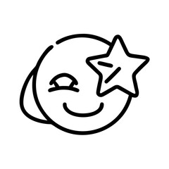 A wink emoji with a shining star, conveying playfulness, amusement, or encouragement in a simple, line-art style, suitable for use as an icon or in a design.