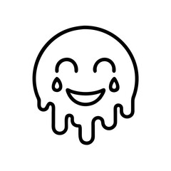 An artistic illustration features a melting smiling face with tear drops,  a unique symbol that blends happiness with vulnerability. capturing a range of emotions in a simple, yet impactful design.