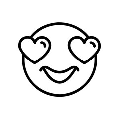 A captivating black and white line-art illustration features a charming smiling emoji with heart-shaped eyes, emanating love and affection.