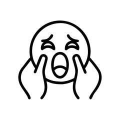 A stark monochrome line drawing of a person experiencing overwhelming emotion, their hands cupping their face in a pose of extreme distress. Expressing emotions.