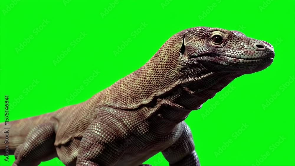 Poster close up 3d render of komodo dragon isolated on green screen with detailed scales perfect for digita