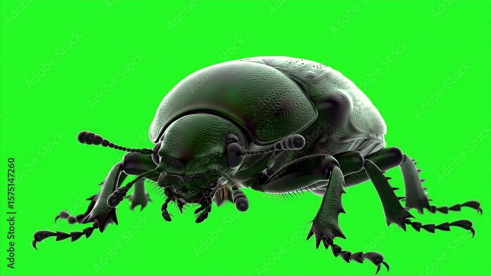 Poster detailed 3d render of a beetle isolated on green screen for chroma key compositing and visual effect
