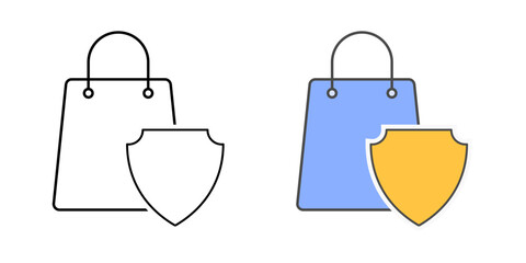Online purchase privacy icon with shopping bag and shield symbol, ideal for secure transactions, buyer protection, and digital shopping privacy illustrations.