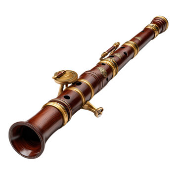 An antique shawm, a renaissance woodwind instrument with brass accents, isolated on transparent background, capturing its musical charm