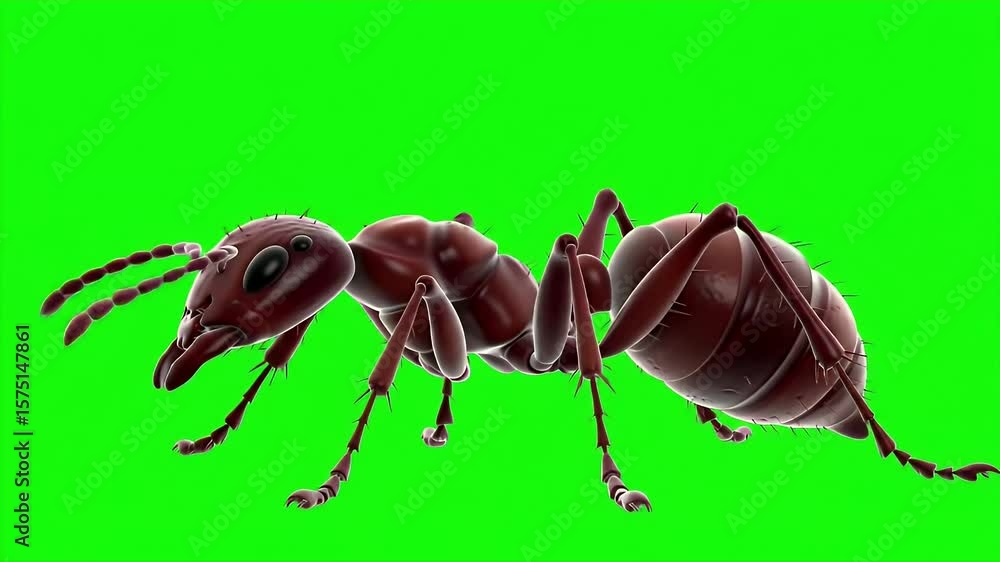 Poster detailed 3d render of a red ant isolated on green screen chroma key background perfect for education
