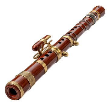 A historical shawm, a woodwind instrument with brass fittings, isolated on transparent background, representing the music of the renaissance