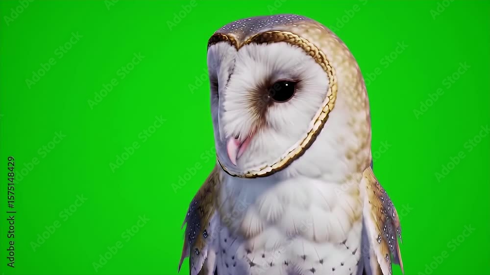 Poster detailed 3d render of barn owl isolated on green screen chroma key for seamless compositing in visua
