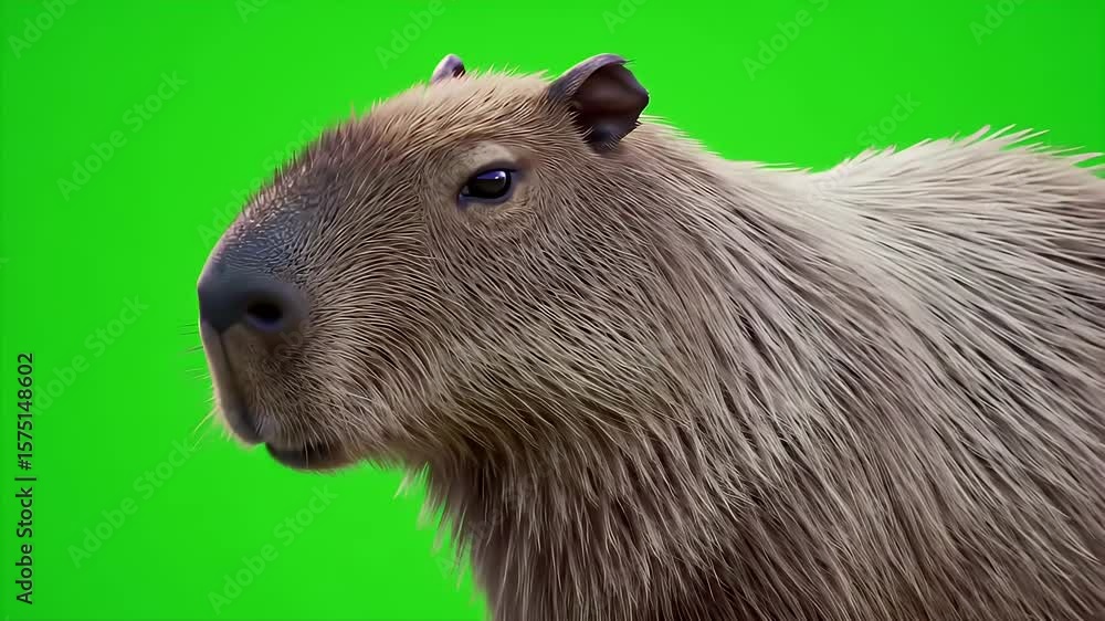 Poster detailed 3d render of brown fur capybara isolated on green screen for chroma key compositing and vis