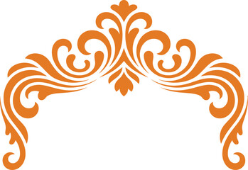 Elegant orange swirl flourish decorative element with symmetrical scrollwork