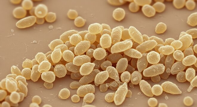 Microscopic exploration of yeast cells aggregation displaying diverse shapes sizes