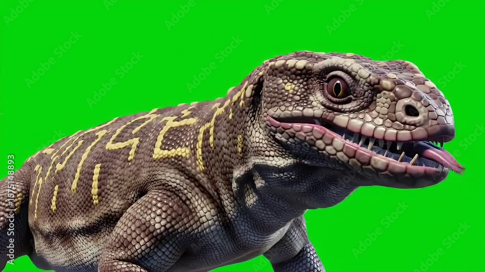 Poster detailed 3d render of gila monster with flicking tongue isolated on green screen background ideal fo