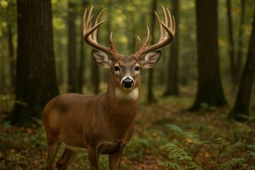 Obraz premium Majestic white-tailed deer standing alert in natural forest habitat