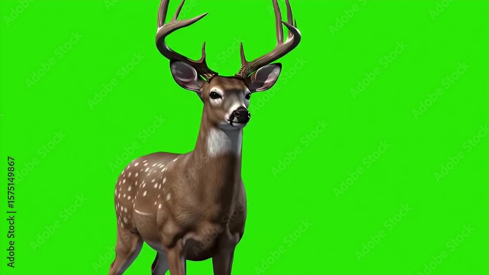 Poster detailed 3d rendering of brown deer isolated on green screen background with chroma key perfect for 