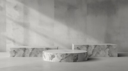Marble pedestal or product display on luxury background with presentation concept. Stone podium stage. 3D rendering