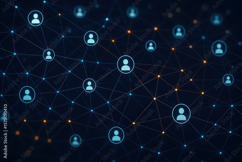 Aufkleber digital network visualization showing interconnected people icons with glowing communication pathway