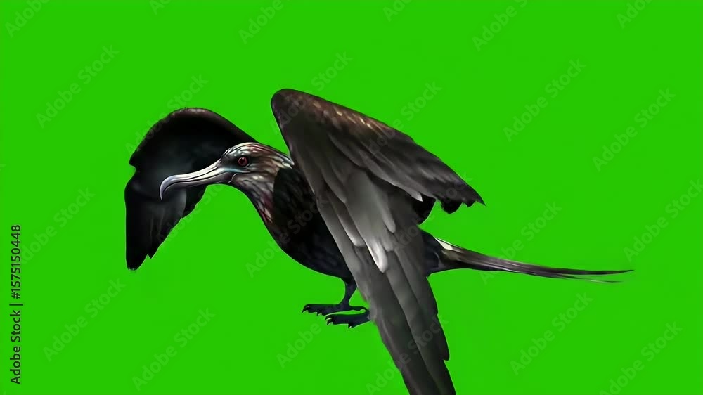 Poster frigatebird flying isolated on green screen background in high definition 3d render