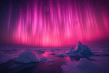 Throw pillow Spectacular pink aurora borealis dancing over arctic ice landscape
