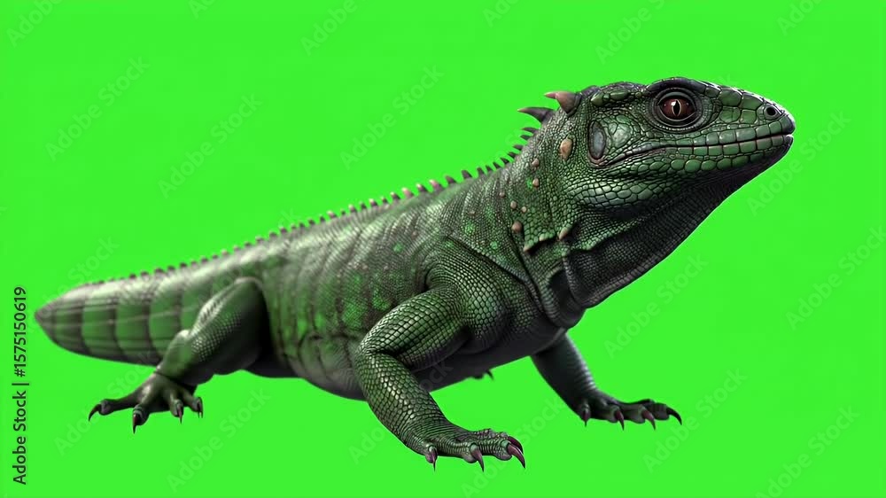 Poster green basilisk 3d render isolated against green screen perfect for compositing and chroma key effect