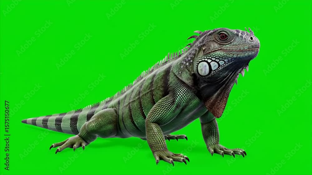 Poster green iguana detailed 3d render isolated against green screen background for easy compositing and vi