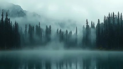 Plexiglas schilderij Mistig bos A peaceful beach scene with turquoise waves gently washing over smooth, colorful stones, under a clear blue sky.  © Nosheen